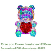 Orso con Cuore Luminoso H 30cm con 40 LED - Decorazione RGB Iridescente