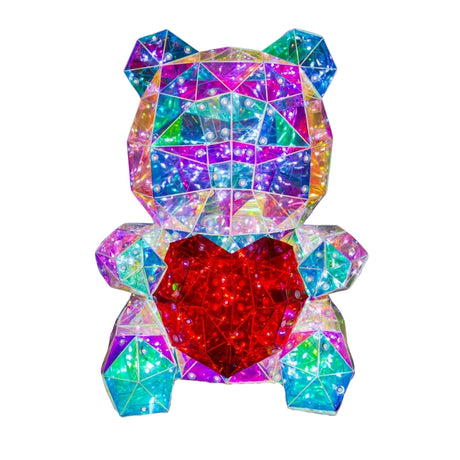 Orso con Cuore Luminoso H 30cm con 40 LED - Decorazione RGB Iridescente