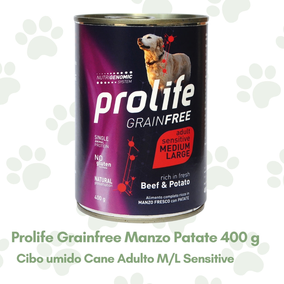 Prolife Grainfree Cibo Umido Cane Adulto Sensitive t. M/L Manzo Patate