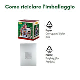 Imballaggio riciclabile composto da scatola in cartone e sacchetto in plastica.