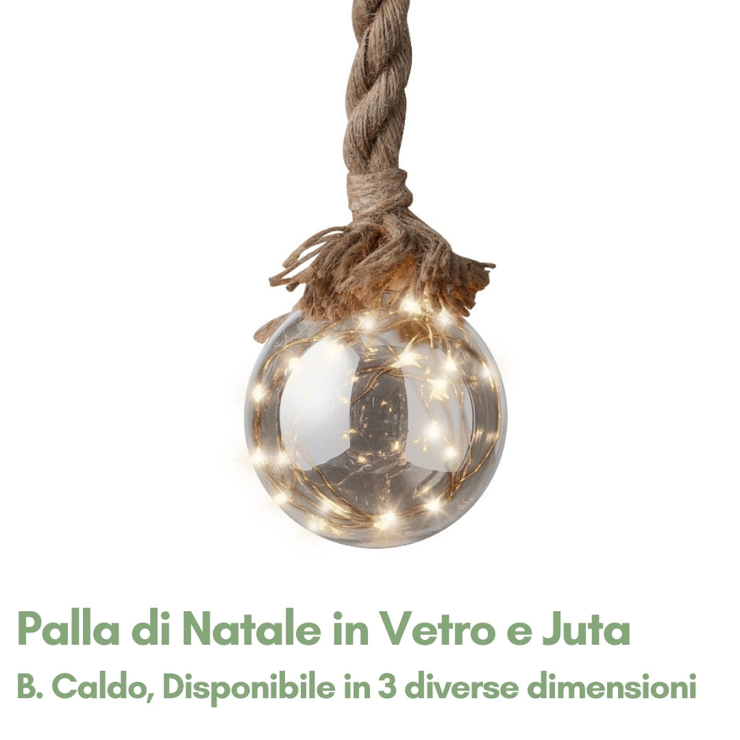 Palla di Natale Luminosa in Vetro e corda in Juta