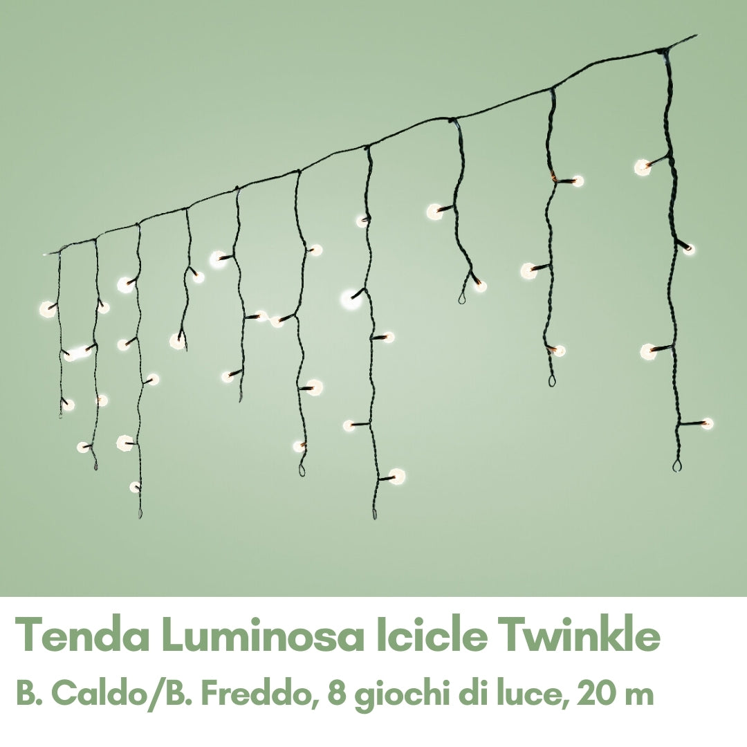 Tenda Luminosa Icicle Twinkle 20 m Luce Calda/Fredda