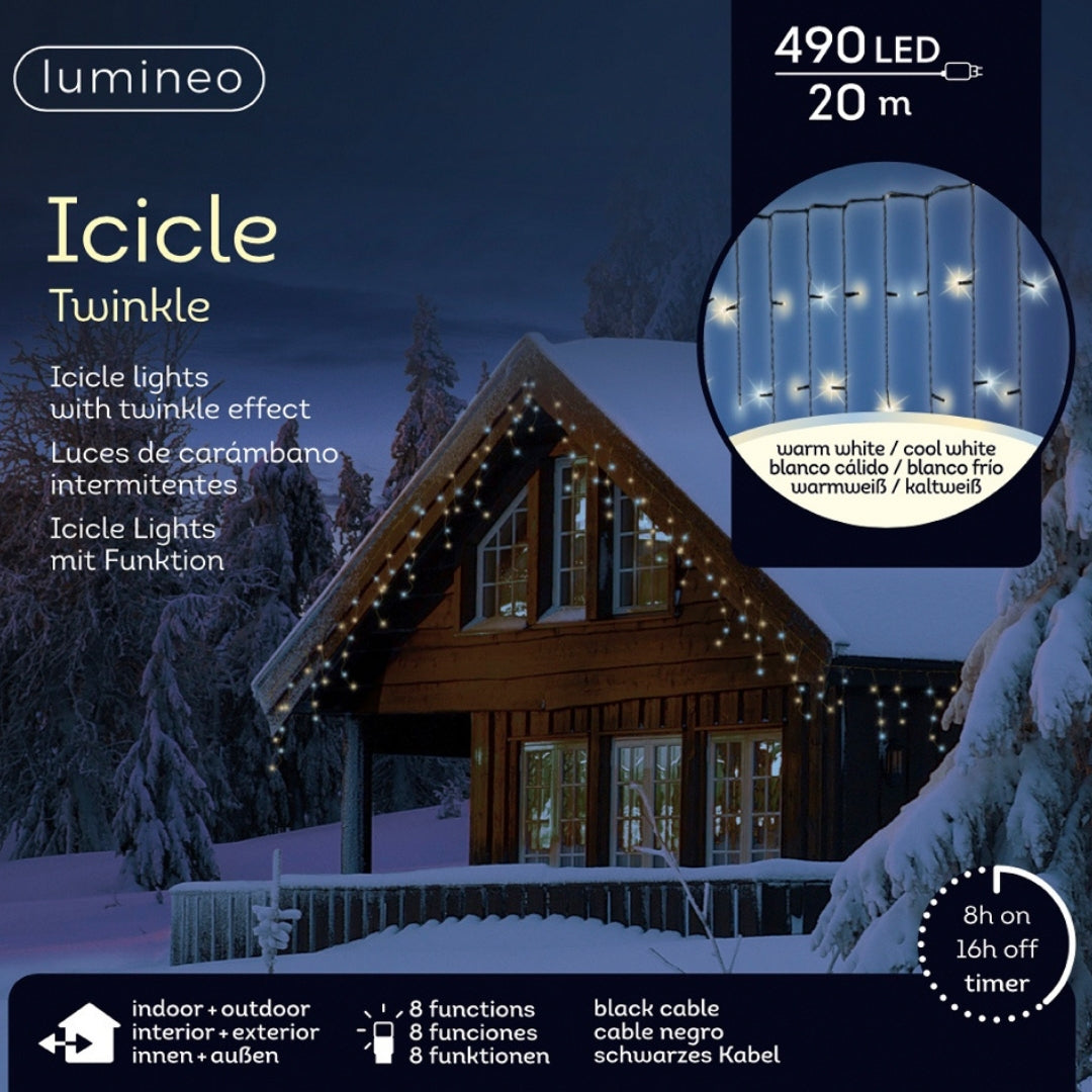 Tenda Luminosa Icicle Twinkle 20 m Luce Calda/Fredda