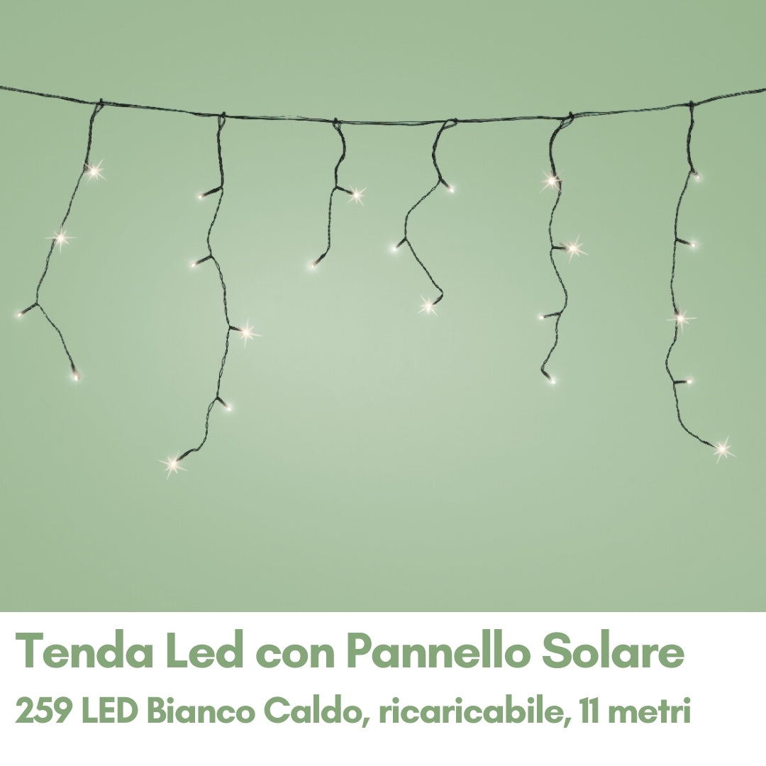 Tenda Led con Pannello Solare Luce Bianca Calda