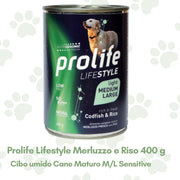 Prolife Lifestyle Cibo Umido Cane Adulto t. M/L Merluzzo e Riso 400g