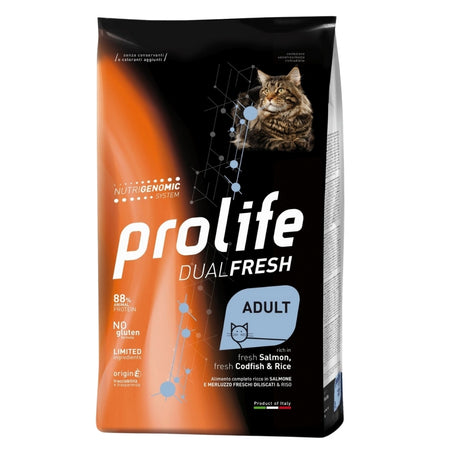 Prolife Dualfresh Crocchette Gatto Adulto Salmone Merluzzo Riso 400g