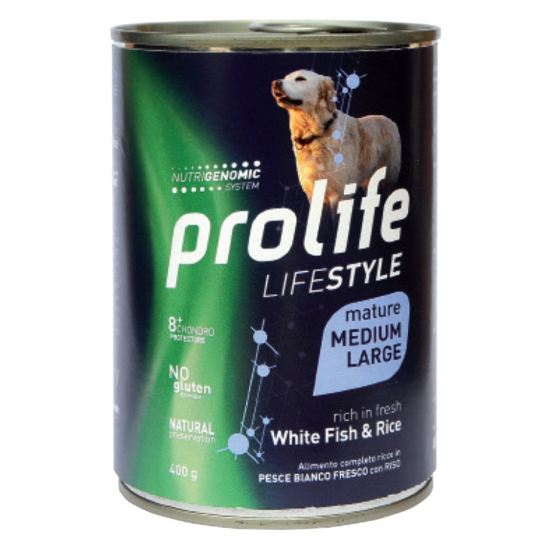 Prolife Lifestyle Cibo Umido Cane Maturo t. M/L Pesce Bianco e Riso 400g