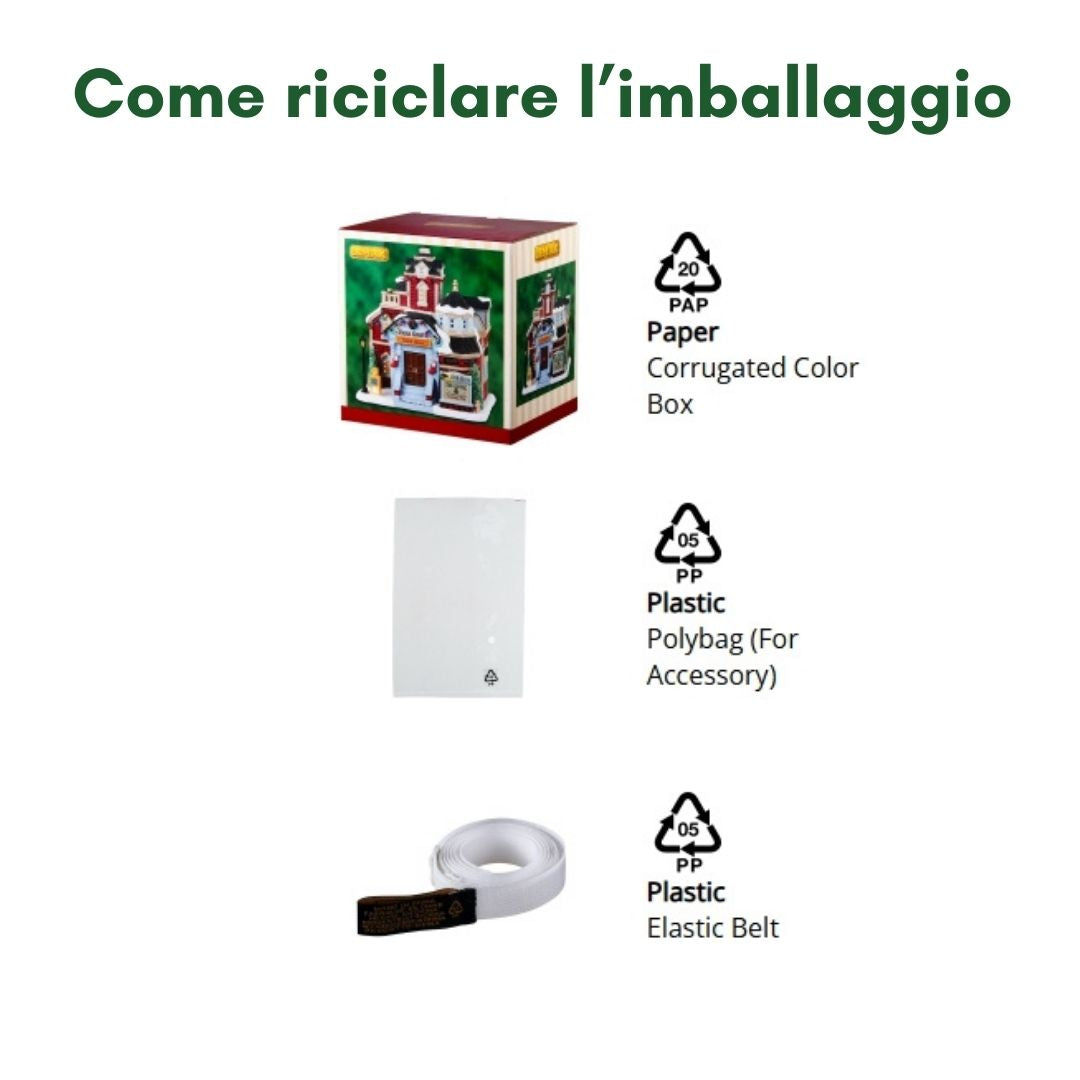 Imballaggio riciclabile composto da scatola in cartone ondulato a colori, busta e cintura elastica in plastica PP05.
