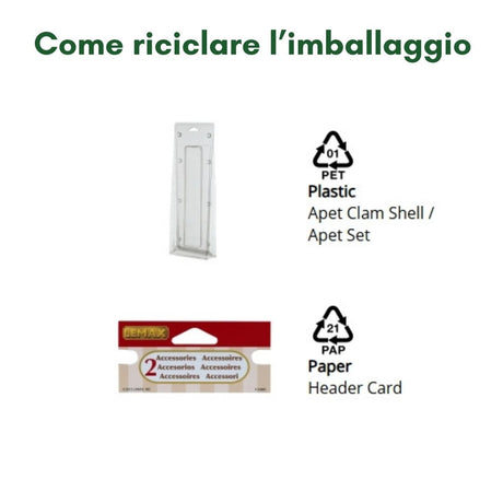 Imballaggio riciclabile composto da confezione blister in plastica PET e cartoncino.