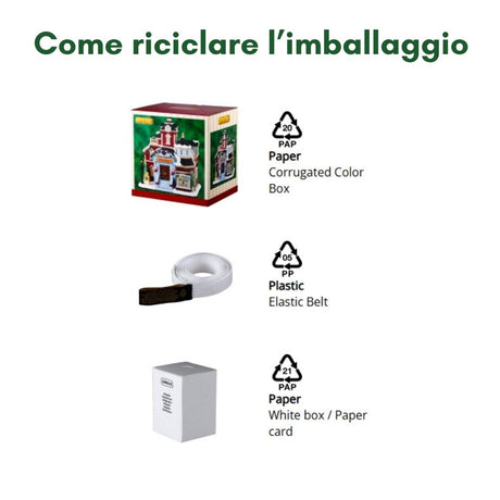 Imballaggio riciclabile composto da scatola in cartone a colori, cintura elastica in plastica PP05 e scatola interna in cartoncino.