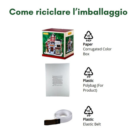 Imballaggio riciclabile composto da scatola in cartone a colori, busta e cintura elastica in plastica PP05.