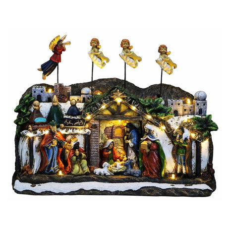 Presepe Tradizionale con Angeli in Movimento e Luci LED