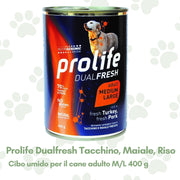 Prolife DualFresh Cibo Umido Cane Adulto t. M/L Tacchino Maiale Riso 400g