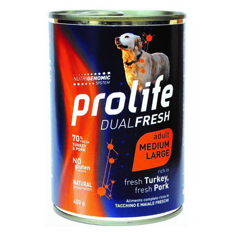 Prolife DualFresh Cibo Umido Cane Adulto t. M/L Tacchino Maiale Riso 400g