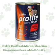 Prolife DualFresh Cibo Umido Cane Adulto t. M/L Oca Manzo Riso 400g