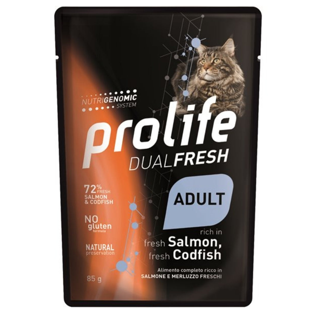 Prolife Dualfresh Cibo Umido Gatto Adulto Salmone e Merluzzo 85g