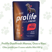 Prolife DualFresh Cibo Umido Cane Adulto t. Mini Manzo Oca Riso 100g