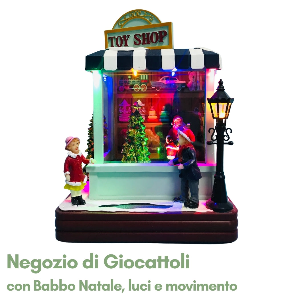 Negozio di Giocattoli con Babbo Natale, Luci e Movimento