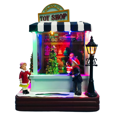 Negozio di Giocattoli con Babbo Natale, Luci e Movimento