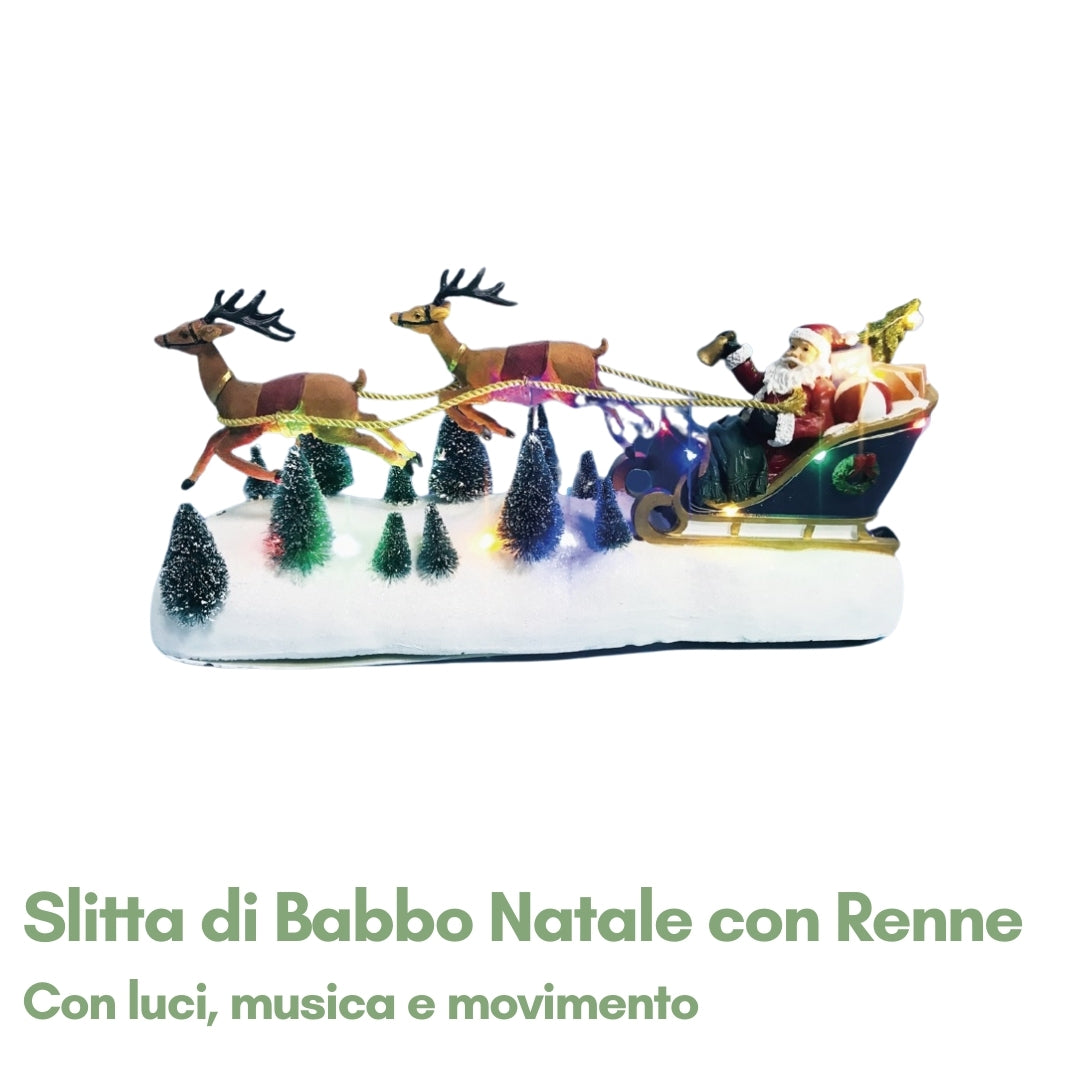 Slitta di Babbo Natale con Renne in Movimento e Musica