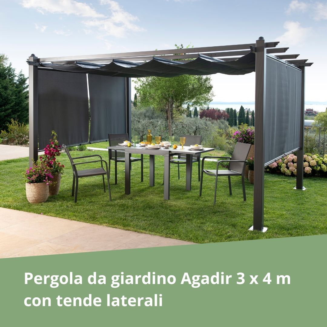 Pergola da giardino Agadir 3 x 4 metri con tende laterali