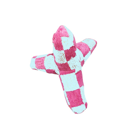 Peluche per cani con fantasia a scacchi fucsia e azzurri
