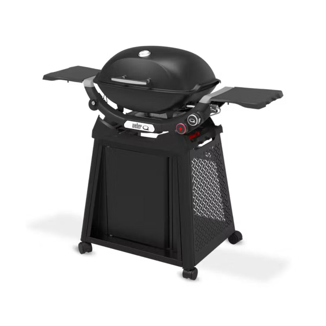 Barbecue a gas Weber Q 2800 con carrello nero in vista angolare laterale