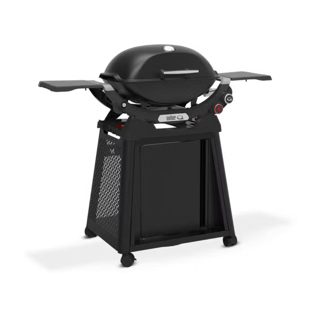 Barbecue a gas Weber Q 2800 con carrello nero in vista tre quarti