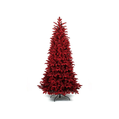 Albero di Natale artificiale floccato rosso con base metallica
