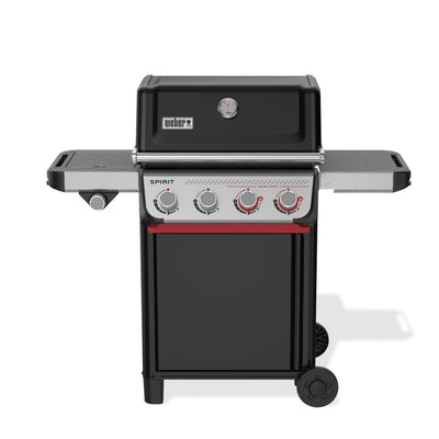 Barbecue a gas Weber Spirit E-435 nero visto frontalmente con ripiani laterali