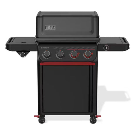 Barbecue a gas Weber Spirit EPX-435R nero visto frontalmente con ripiani laterali 
