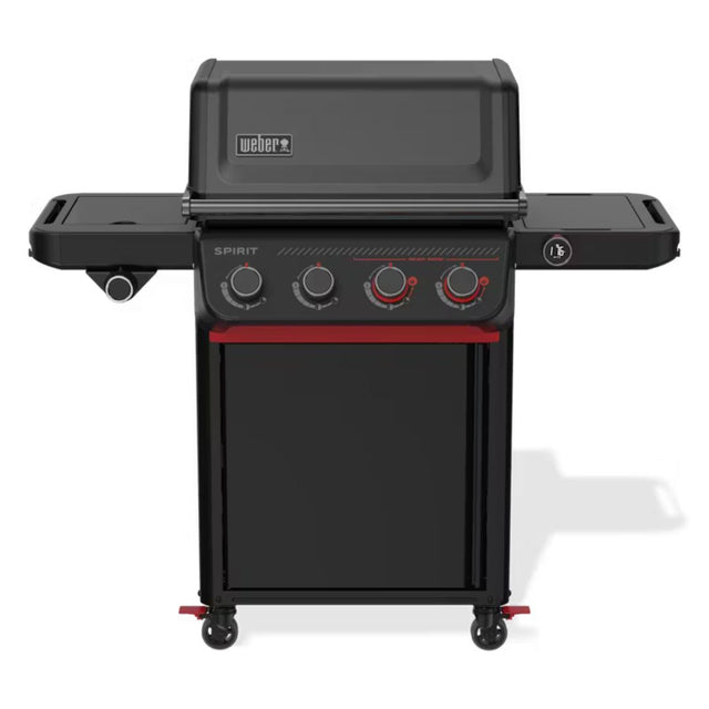 Barbecue a gas Weber Spirit EPX-435R nero visto frontalmente con ripiani laterali 