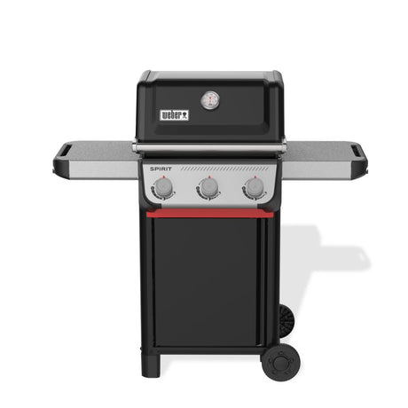 Barbecue a gas Weber Spirit E-310 nero visto frontalmente con ripiani laterali aperti