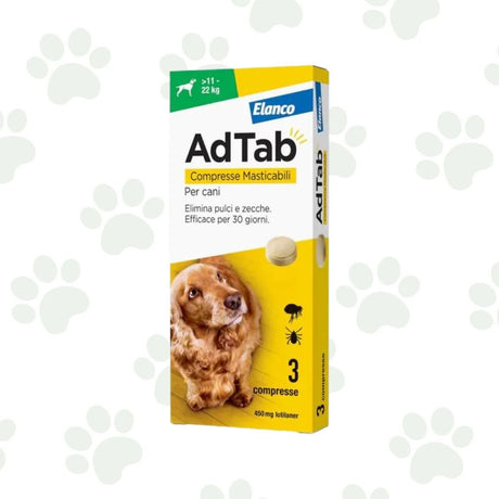 Confezione di tre compresse masticabili antiparassitarie per cani di peso 11-22kg.
