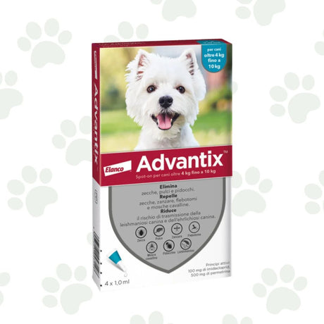 Confezione di 4 pipette spot-on antiparassitario per cani 4-10 kg di peso Advantix.