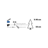 Schema tecnico dell'albero natalizio luminoso alto 90 cm, largo 50 cm, con cavo di alimentazione da 2 m.