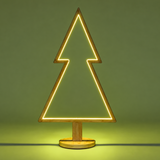 Albero natalizio in legno sbiancato con profilo luminoso LED giallo.