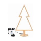 Albero natalizio in legno sbiancato con profilo LED RGBWW, telecomando, alimentatore e cavo nero.