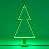 Albero natalizio luminoso in legno sbiancato con profilo LED verde brillante.