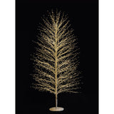 Albero decorativo natalizio bianco con rami sottili illuminato da micro LED bianco caldo su sfondo nero alto 180 cm.