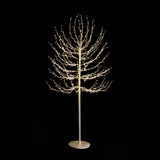 Albero decorativo natalizio bianco con rami luminosi e micro LED bianco caldo su sfondo nero alto 150cm.