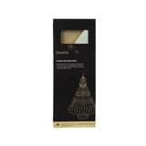 Confezione decorazione natalizia in carta verde menta a forma di albero, con grafica dorata.