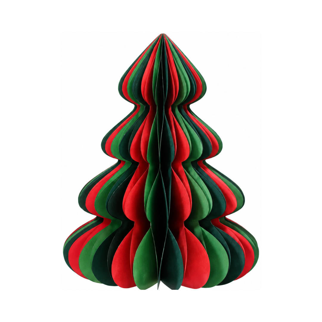 Albero di Natale decorativo in carta pieghettata nei colori rosso e verde