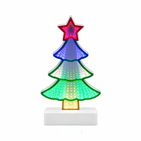 Decorazione luminosa Infinity a forma di albero di Natale multicolore con stella rossa sulla sommità