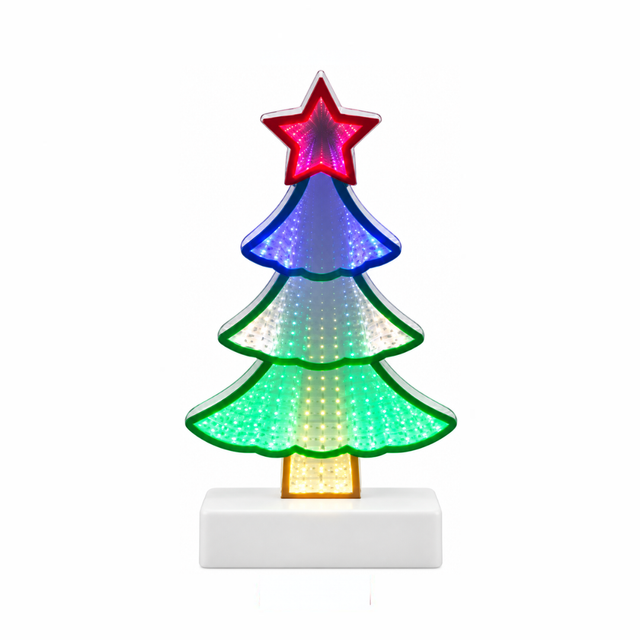 Decorazione luminosa Infinity a forma di albero di Natale multicolore con stella rossa sulla sommità