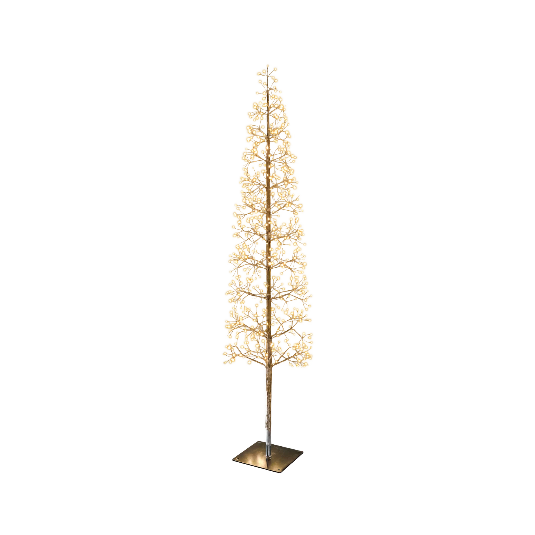 Albero natalizio luminoso Garden Team da 150 cm con rami dorati, LED bianco caldo con flash e base quadrata in metallo