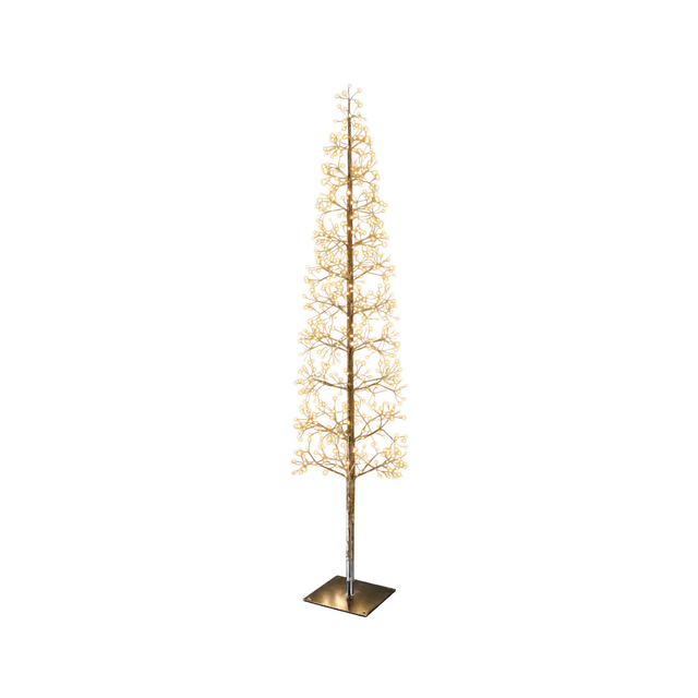 Albero natalizio luminoso Garden Team da 150 cm con rami dorati, LED bianco caldo con flash e base quadrata in metallo