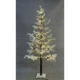 Albero di Natale innevato con luci LED bianco caldo e pigne decorative, base in legno quadrata alto 180 cm.