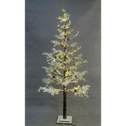 Albero di Natale innevato con luci LED bianco caldo e pigne decorative, base in legno quadrata alto 180 cm.