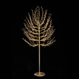 Albero decorativo natalizio dorato con rami luminosi e micro LED bianco caldo su sfondo nero alto 150cm.